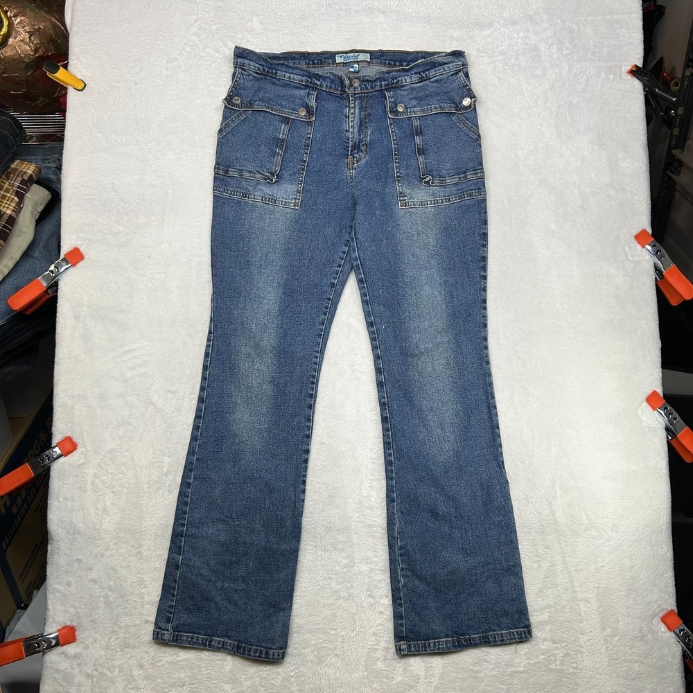 Fluid Bootcut Jeans‎ Women's 13 Blue Denim Stretch Pockets Zip Fly - 35X32.5